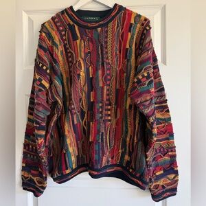 Vintage Tundra Canada Sweater Men Large Coogi Style Multicolor 3D Knit Abstract
